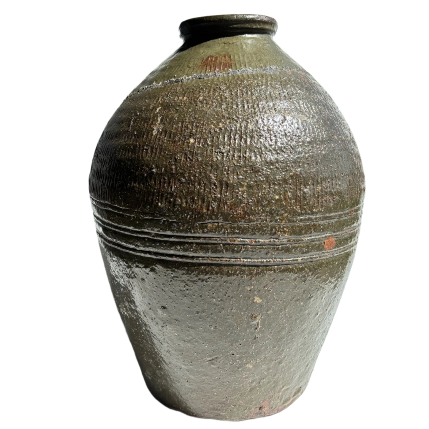 Vintage Green Asian Mijiu Jar, Large Vintage Chinese Oil Jar