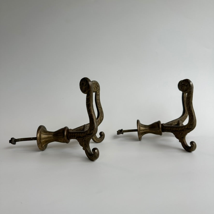 Antique Late Victorian Cast-Brass Double Wall Hooks (Pair)