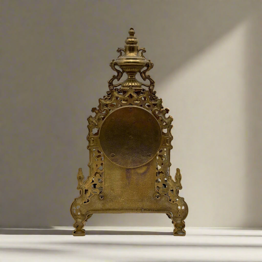 Ornate Vintage Rococo-Revival Gilt-Metal Mantel Clock