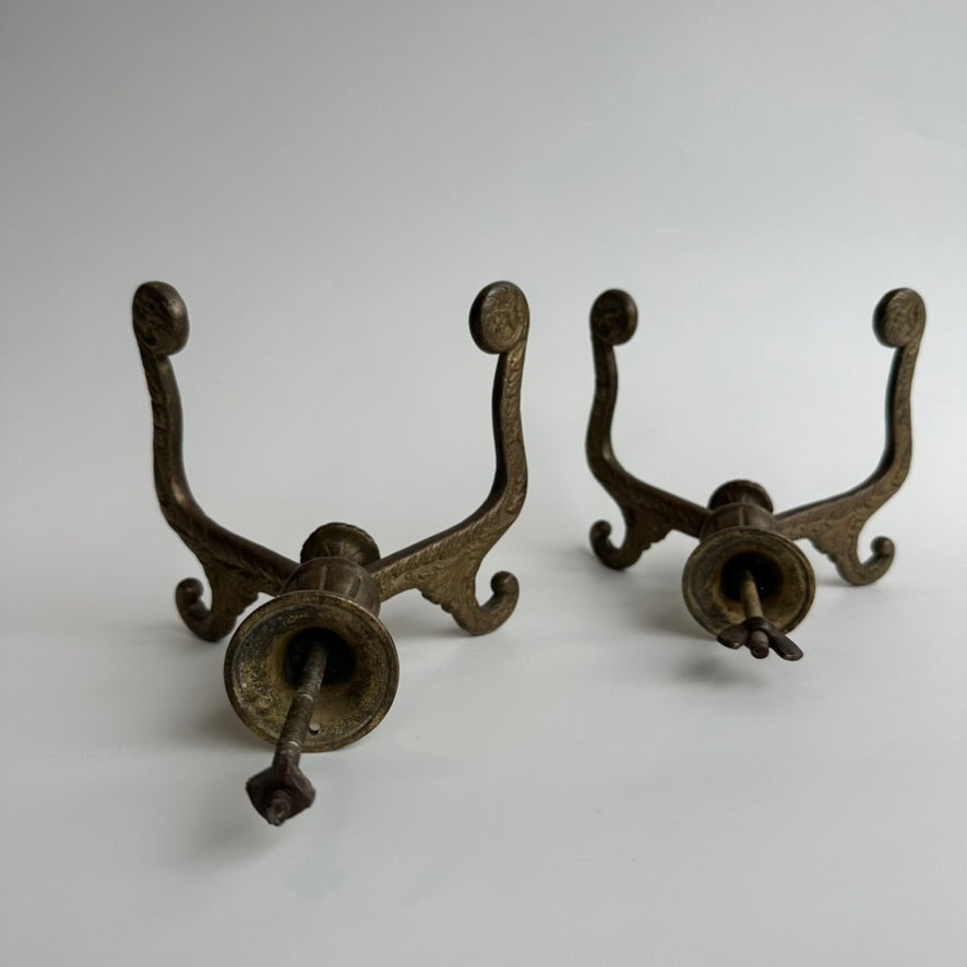 Antique Late Victorian Cast-Brass Double Wall Hooks (Pair)