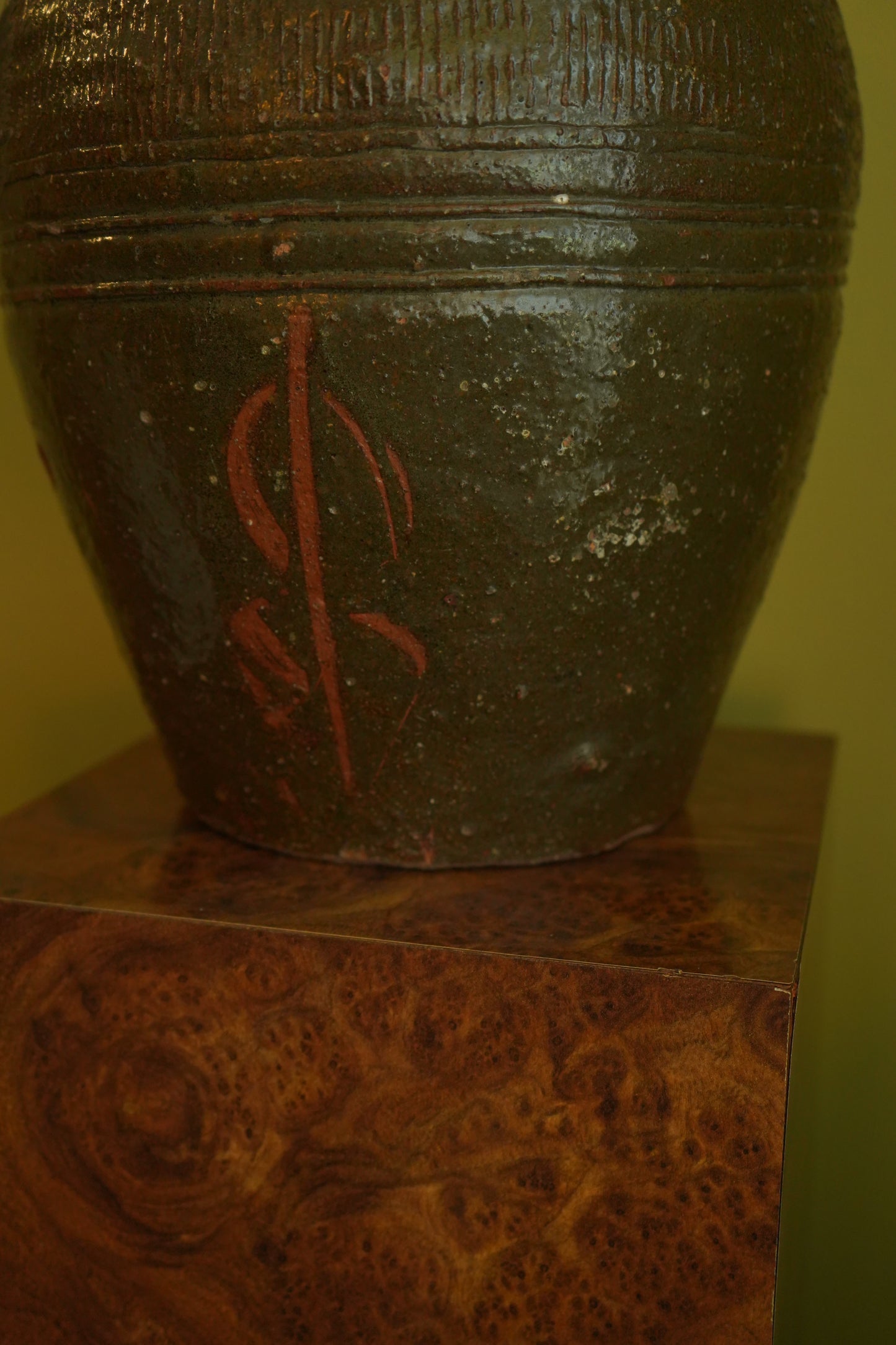 Vintage Green Asian Mijiu Jar, Large Vintage Chinese Oil Jar