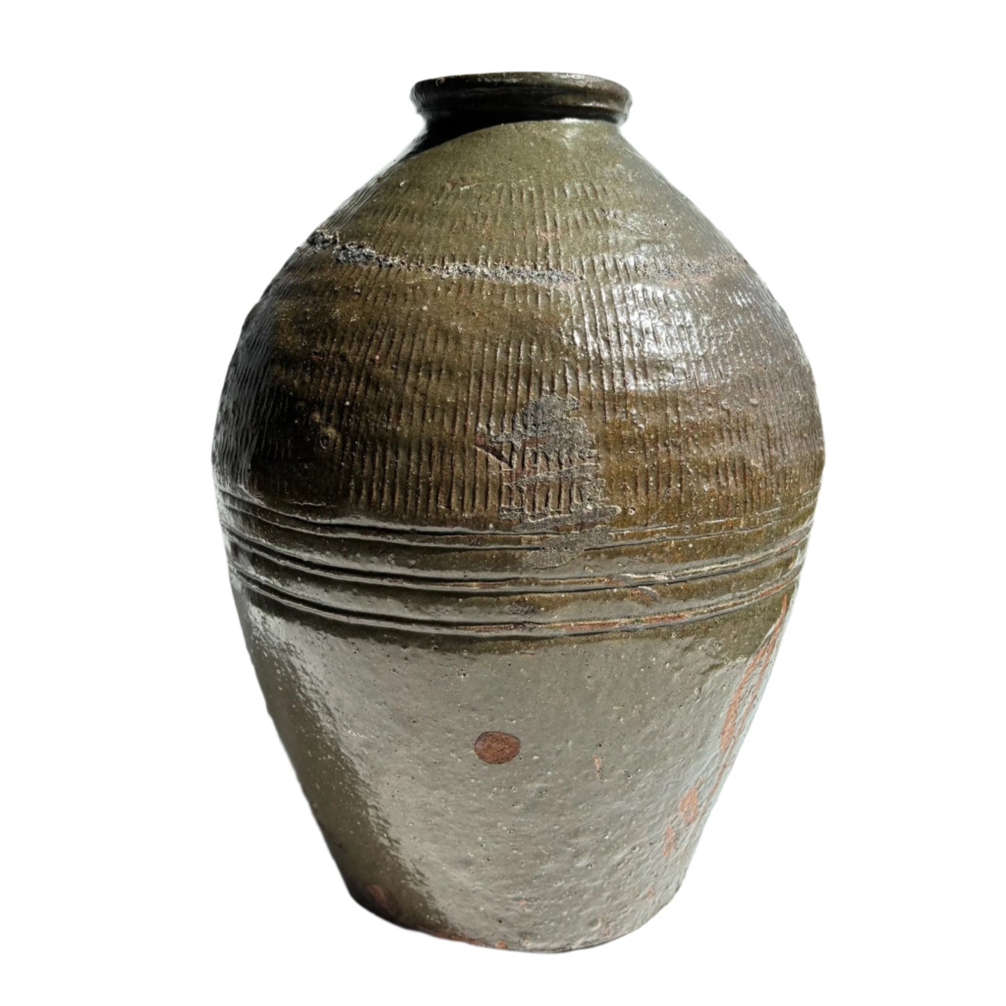 Vintage Green Asian Mijiu Jar, Large Vintage Chinese Oil Jar