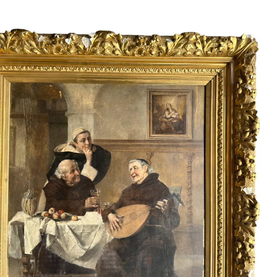 Late 1800s Monk Oil Painting Attributed to Heinrich Weber (1843-1913) in Ornate Gilded Frame