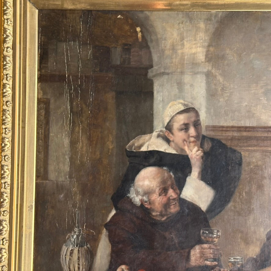 Late 1800s Monk Oil Painting Attributed to Heinrich Weber (1843-1913) in Ornate Gilded Frame