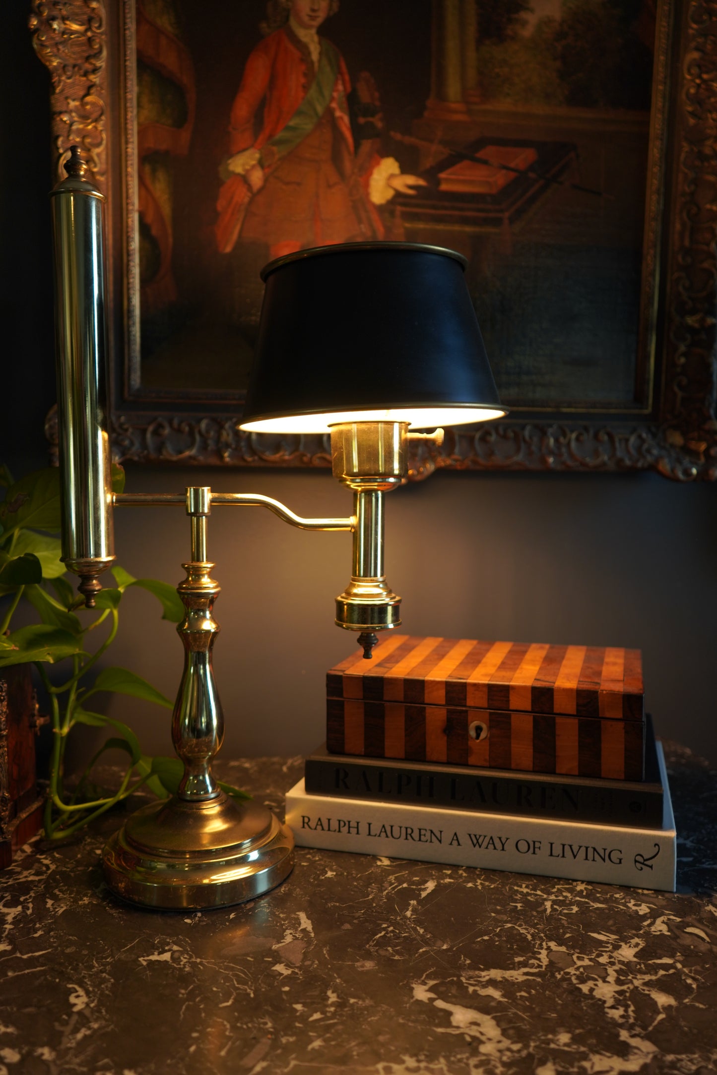 Vintage Brass Student Lamp with Metal Shade, Large