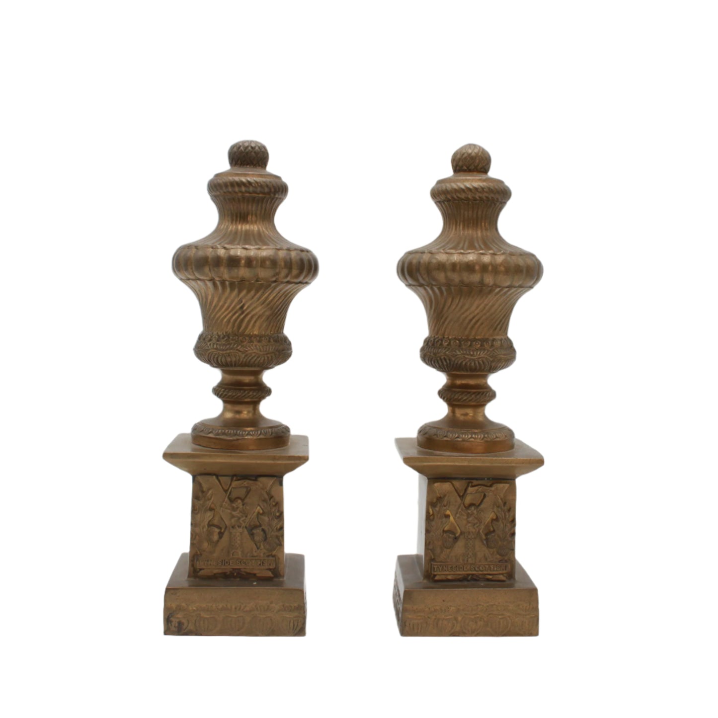 Pair of Antique Brass "Tyneside Scottish" Regimental Urn Bookends – Circa Early 20th Century