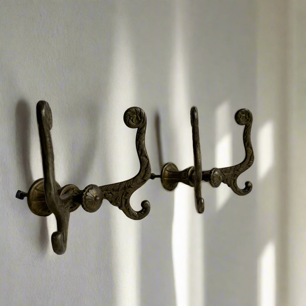 Antique Late Victorian Cast-Brass Double Wall Hooks (Pair)