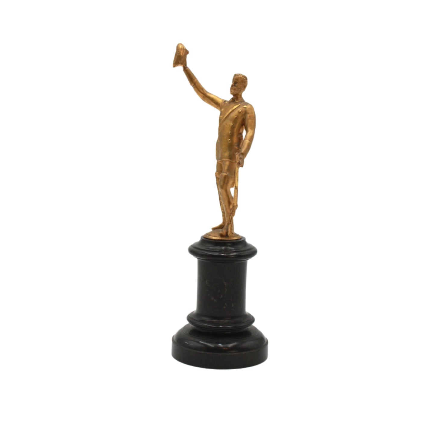 Small Antique Gilt Bronze ‘Gentleman Officer’ Figurine on a Black Marble Base