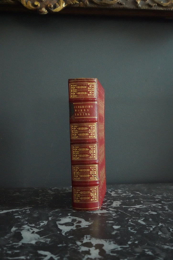 Circa 1840s-1850s "The Works of Oliver Goldsmith" Red Full Leather Gilded Book