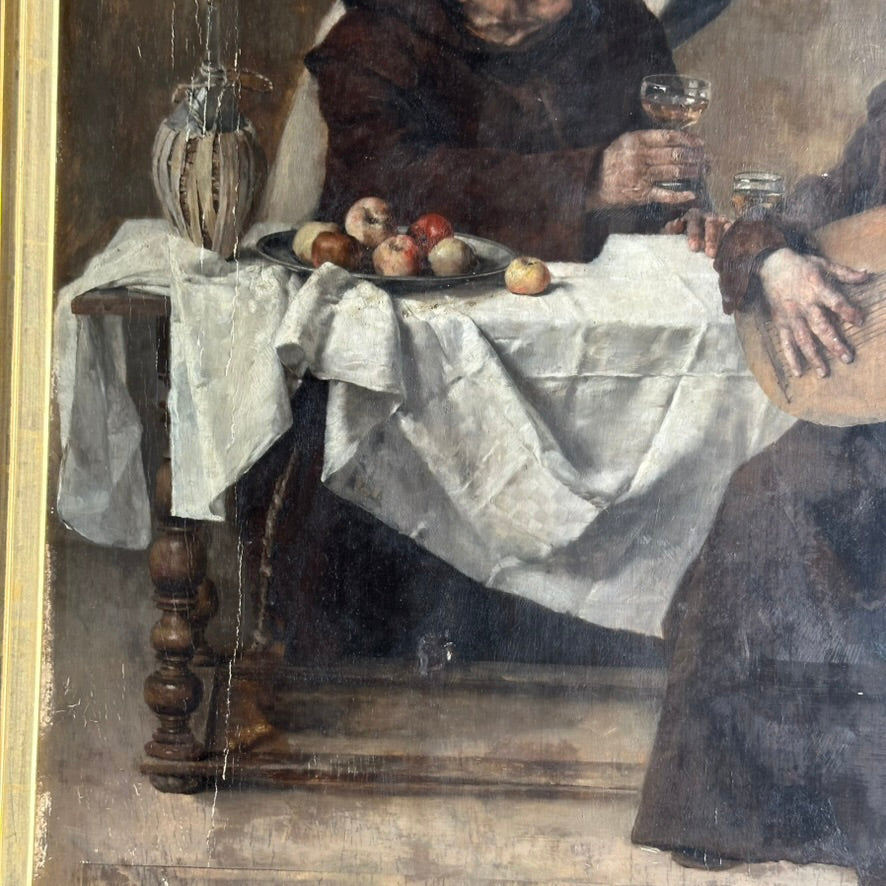 Late 1800s Monk Oil Painting Attributed to Heinrich Weber (1843-1913) in Ornate Gilded Frame