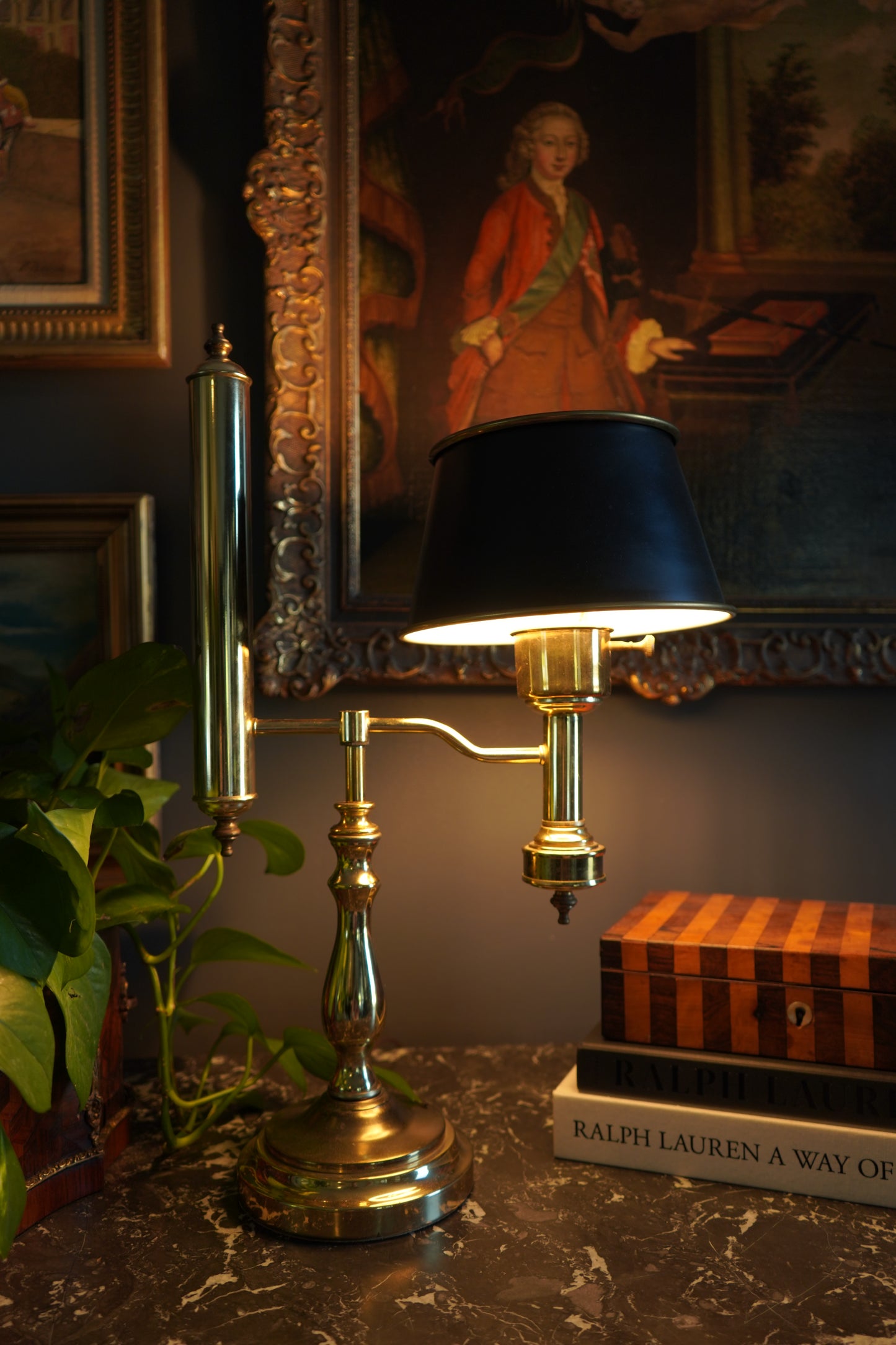 Vintage Brass Student Lamp with Metal Shade, Large