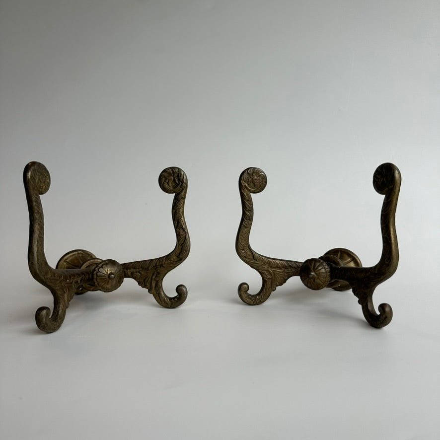 Antique Late Victorian Cast-Brass Double Wall Hooks (Pair)