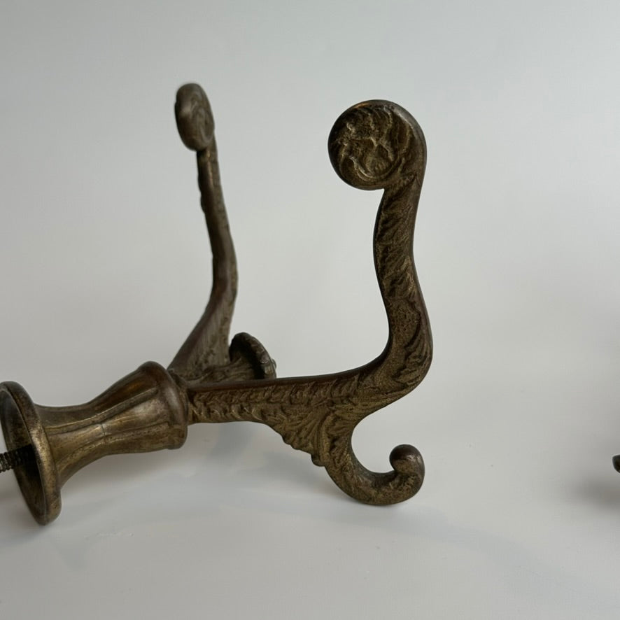 Antique Late Victorian Cast-Brass Double Wall Hooks (Pair)