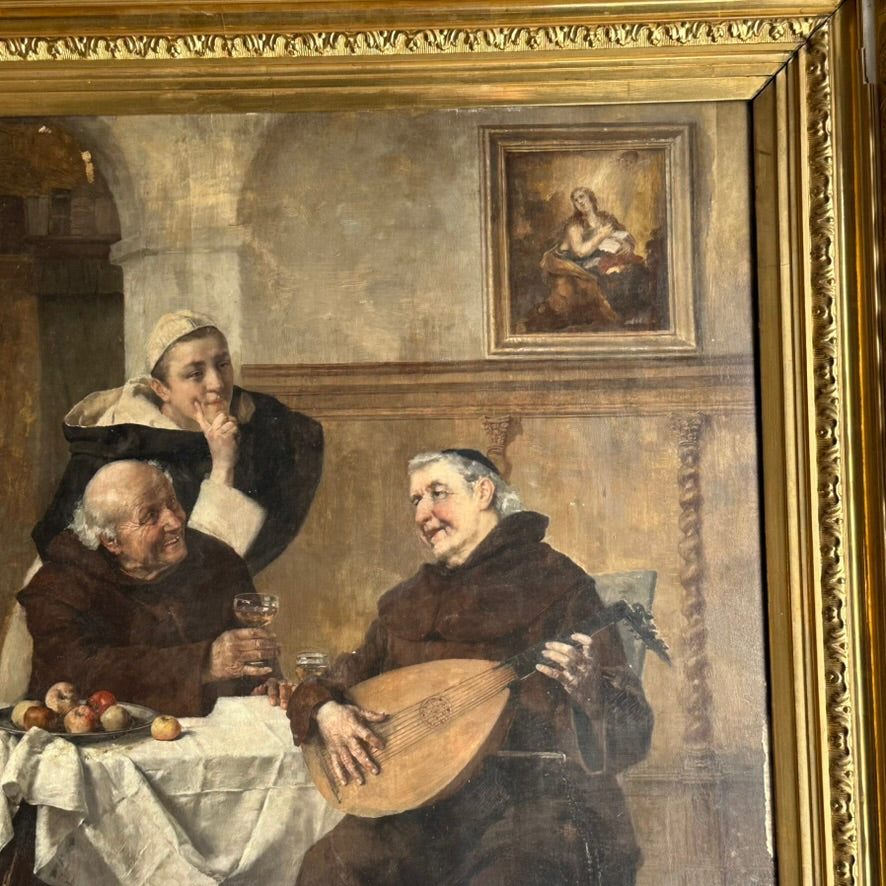 Late 1800s Monk Oil Painting Attributed to Heinrich Weber (1843-1913) in Ornate Gilded Frame