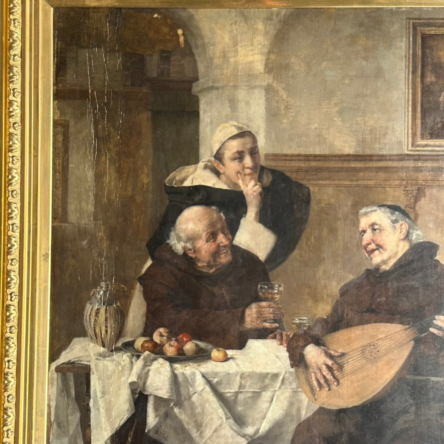 Late 1800s Monk Oil Painting Attributed to Heinrich Weber (1843-1913) in Ornate Gilded Frame