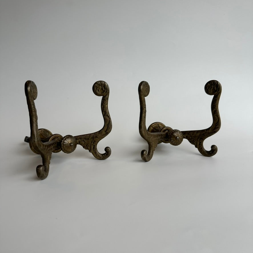 Antique Late Victorian Cast-Brass Double Wall Hooks (Pair)
