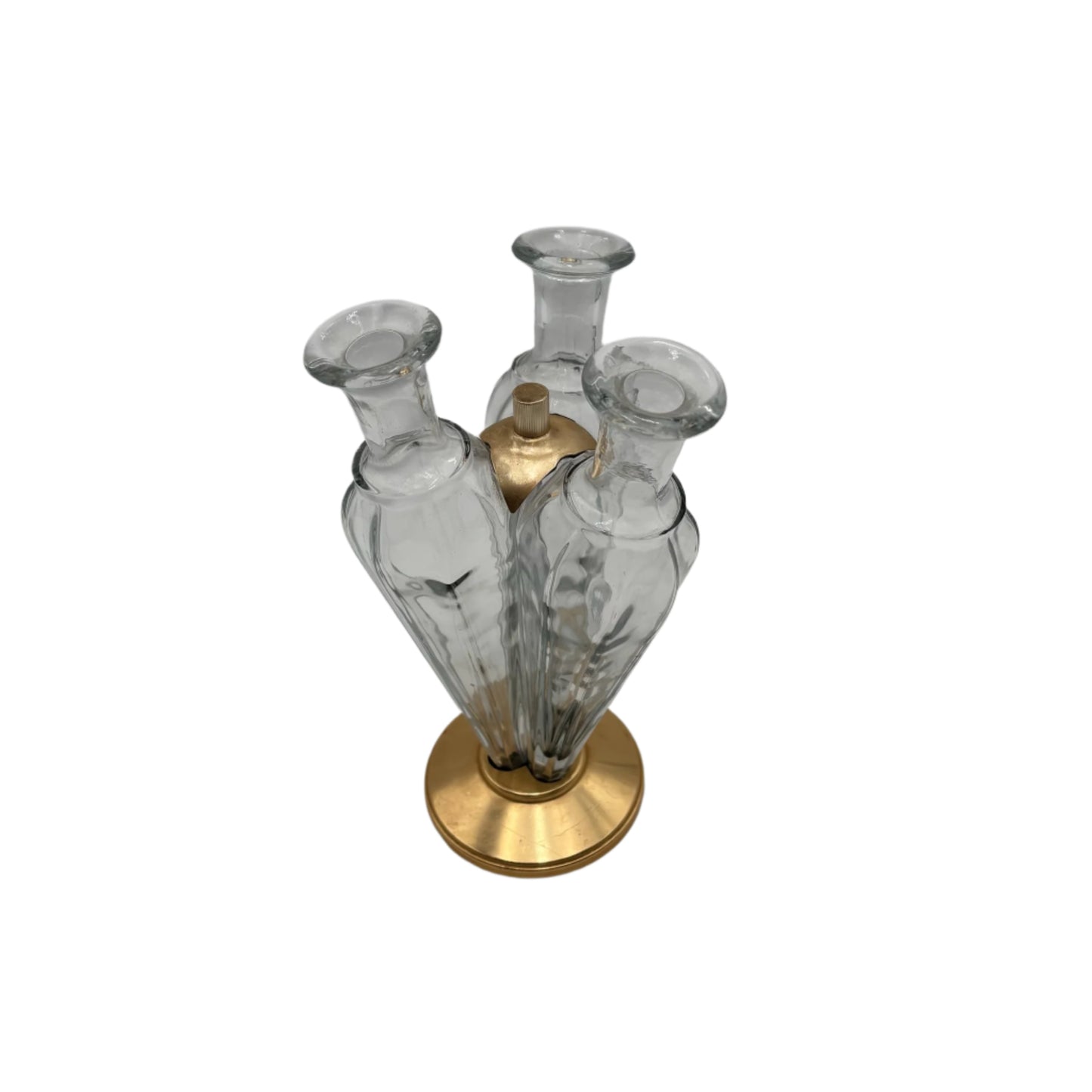Vintage Triple Bud Vase | Mid Century Modern Glass Flutes on Gilded Base