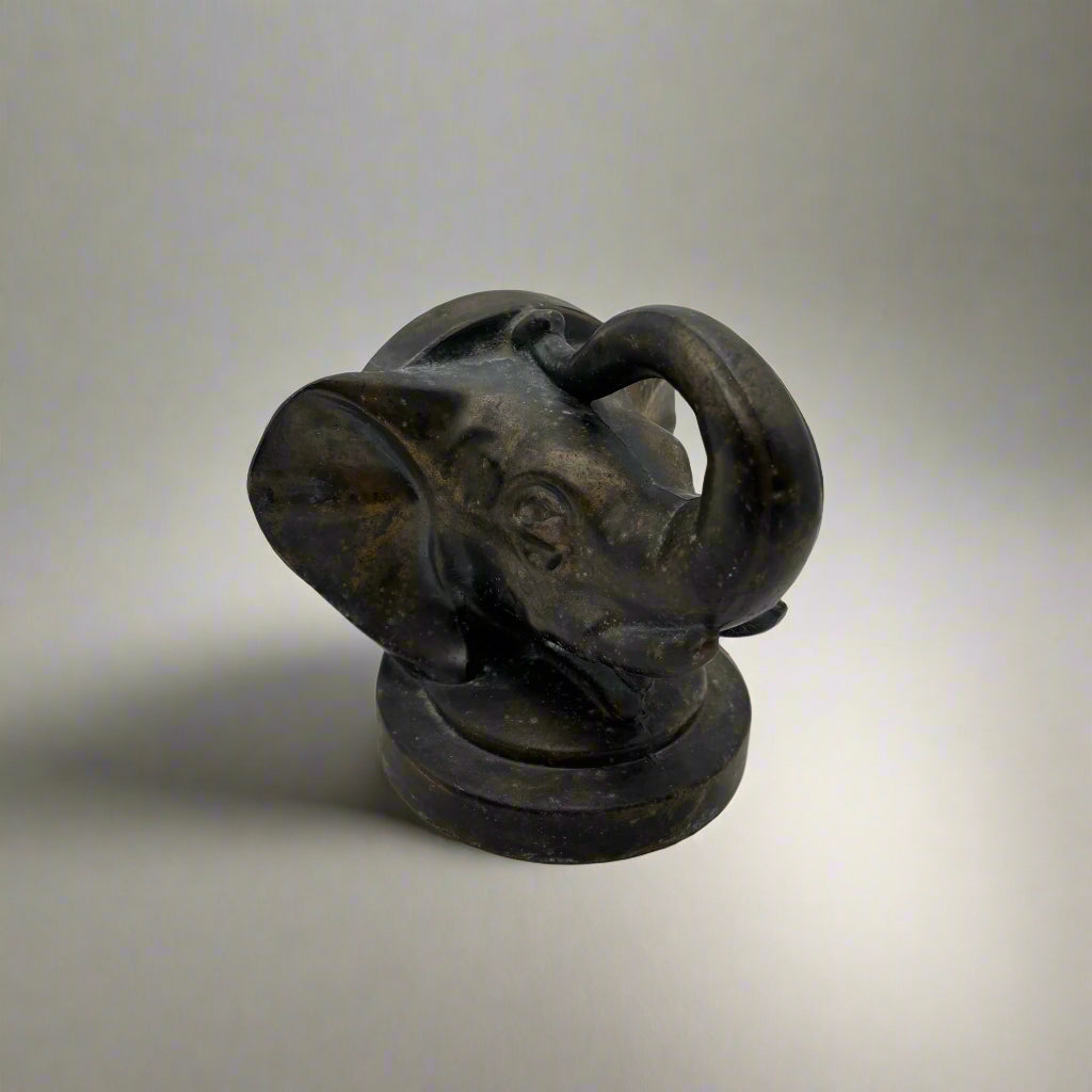 Brass Plated Elephant-Head Bookend, Vintage Elephant Decorative Figurine