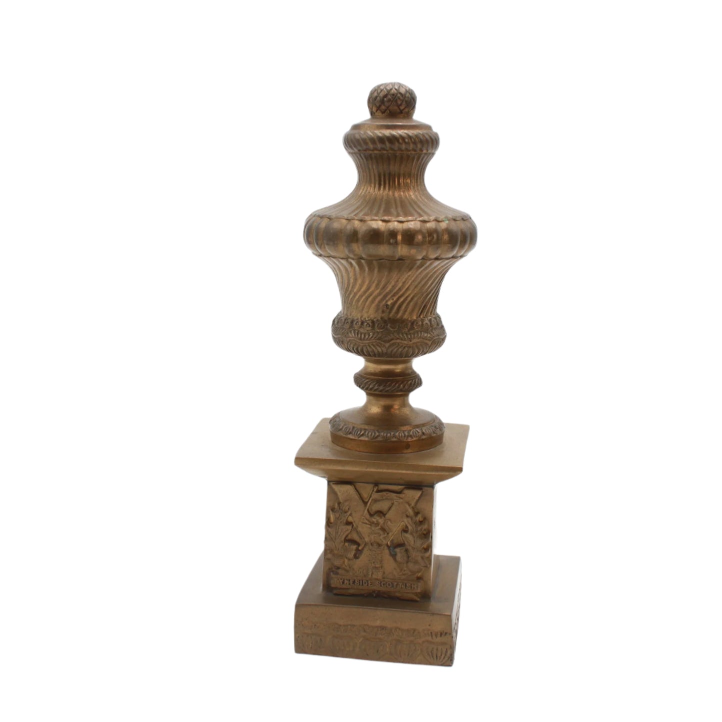 Pair of Antique Brass "Tyneside Scottish" Regimental Urn Bookends – Circa Early 20th Century