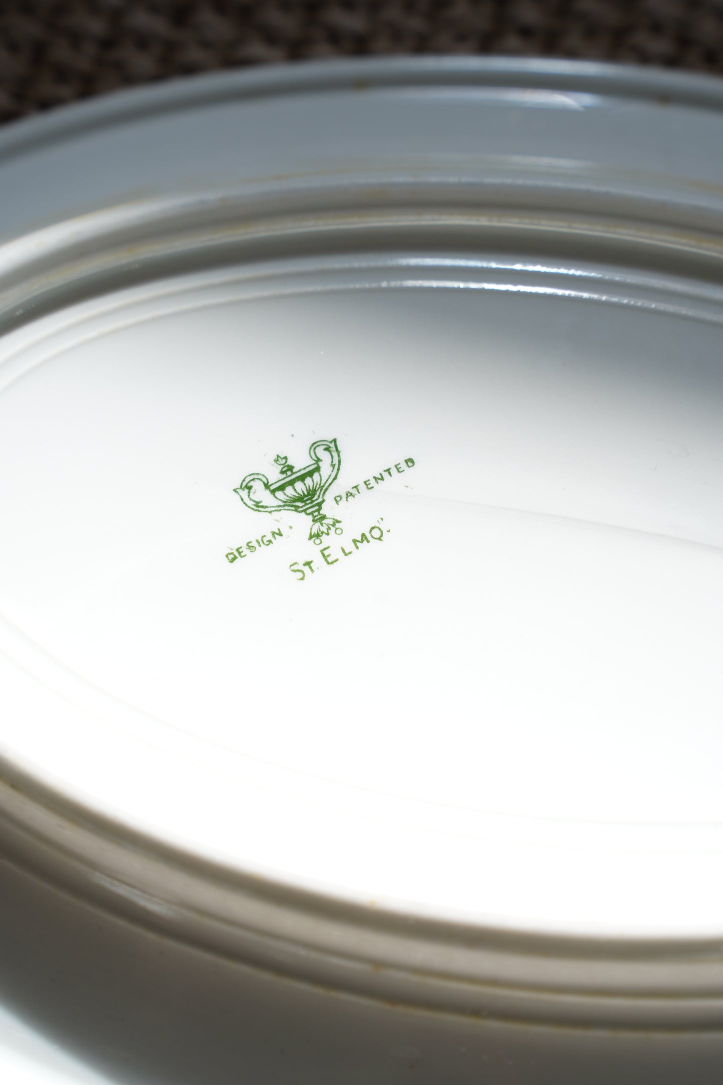 Vintage Neoclassical Green Transferware Serving Platter