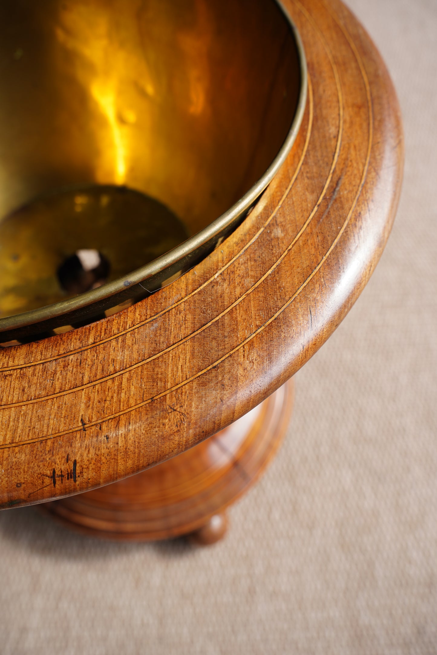 Antique Edwardian Brass and Wood Slatted Planter