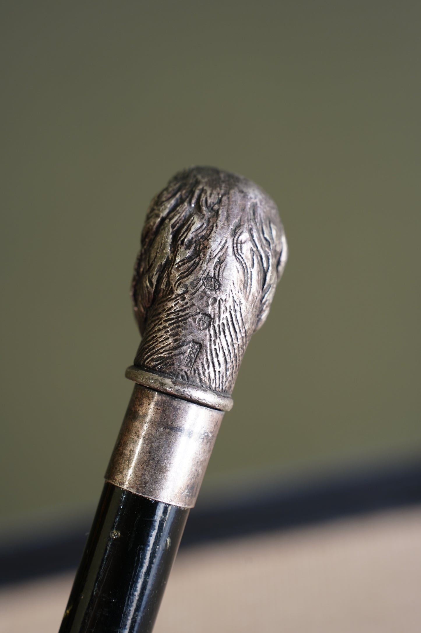 Antique Silver Dog Head Walking Cane, Setter, Circa 1900