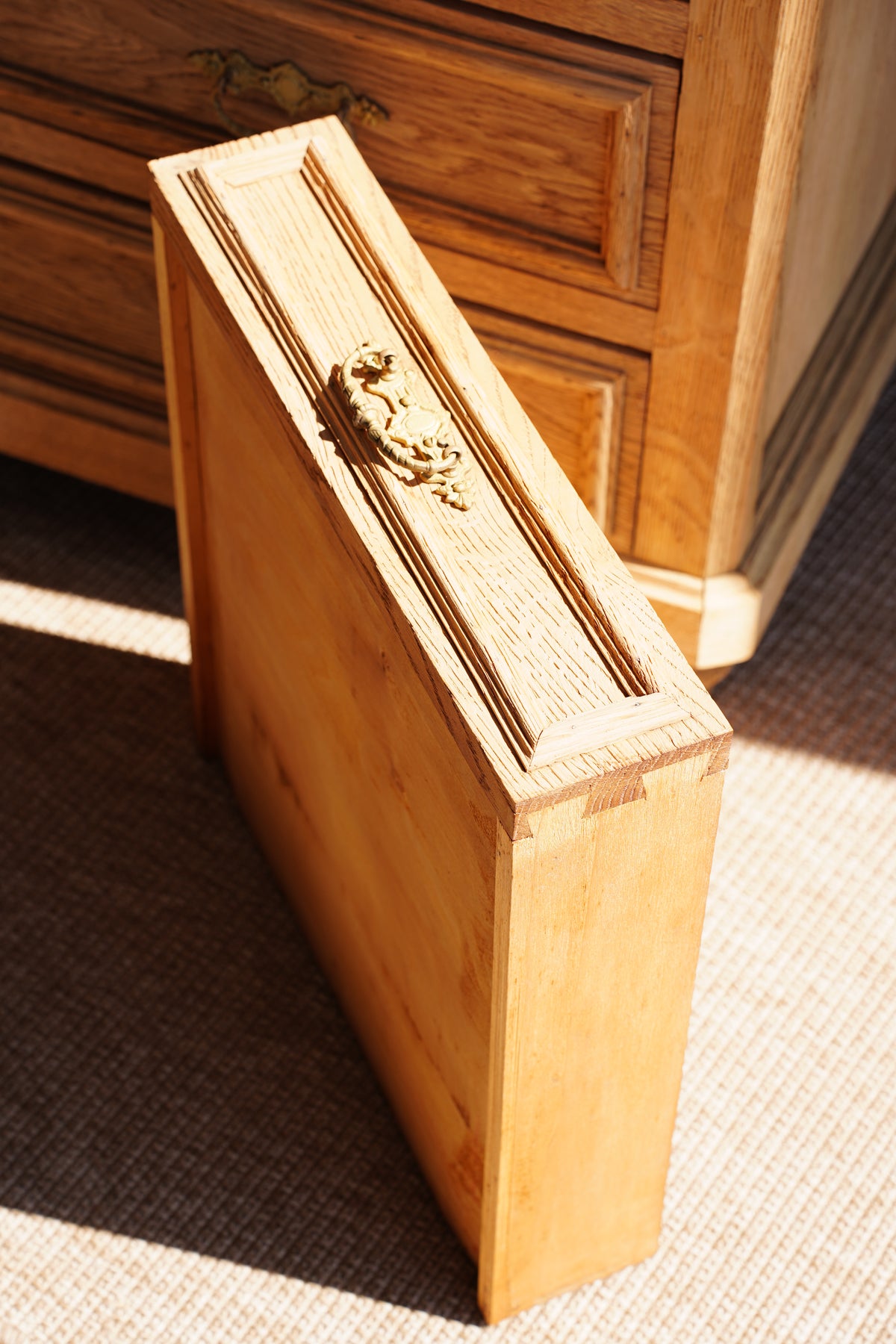Vintage Sandblasted Oak Commode with White Marble Top