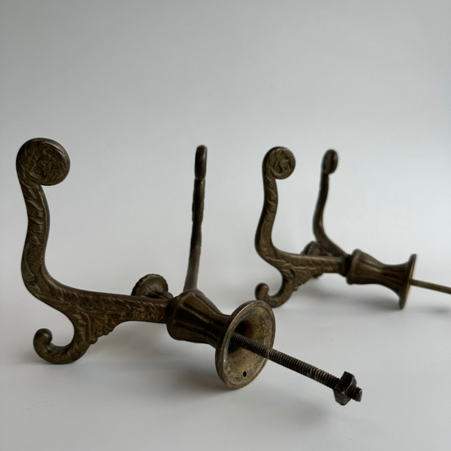 Antique Late Victorian Cast-Brass Double Wall Hooks (Pair)