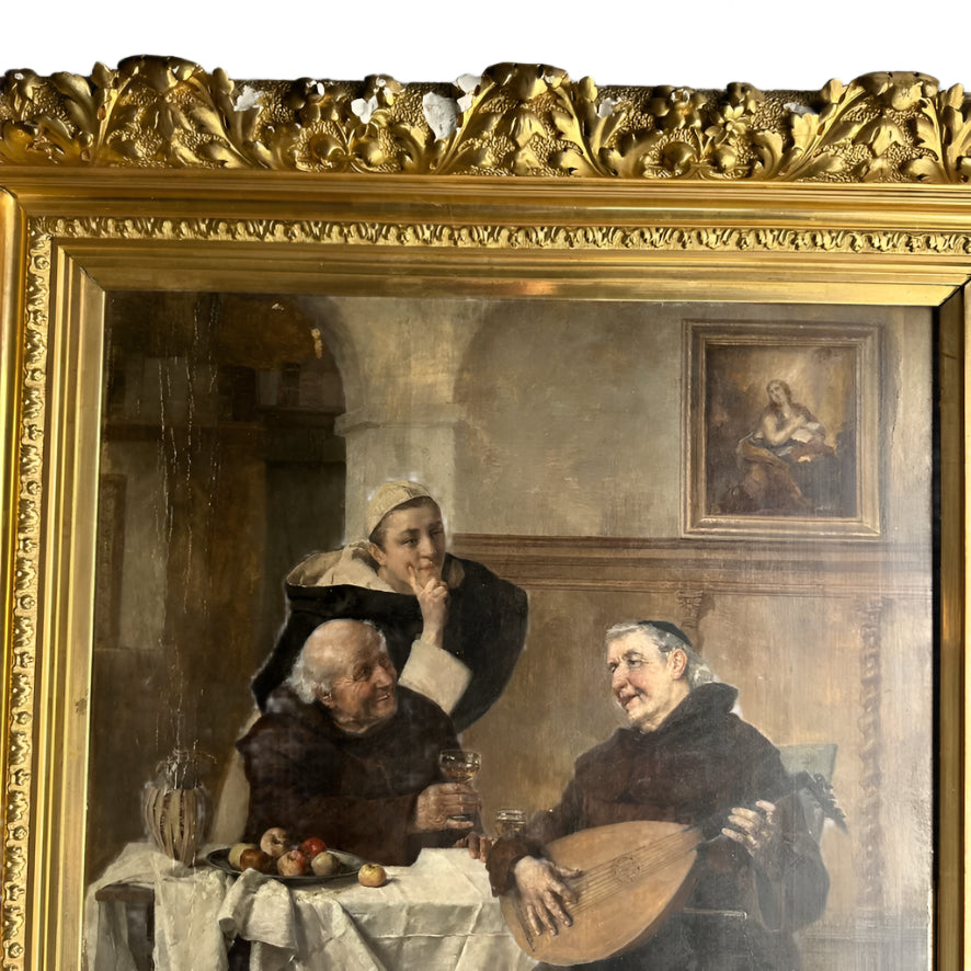Late 1800s Monk Oil Painting Attributed to Heinrich Weber (1843-1913) in Ornate Gilded Frame
