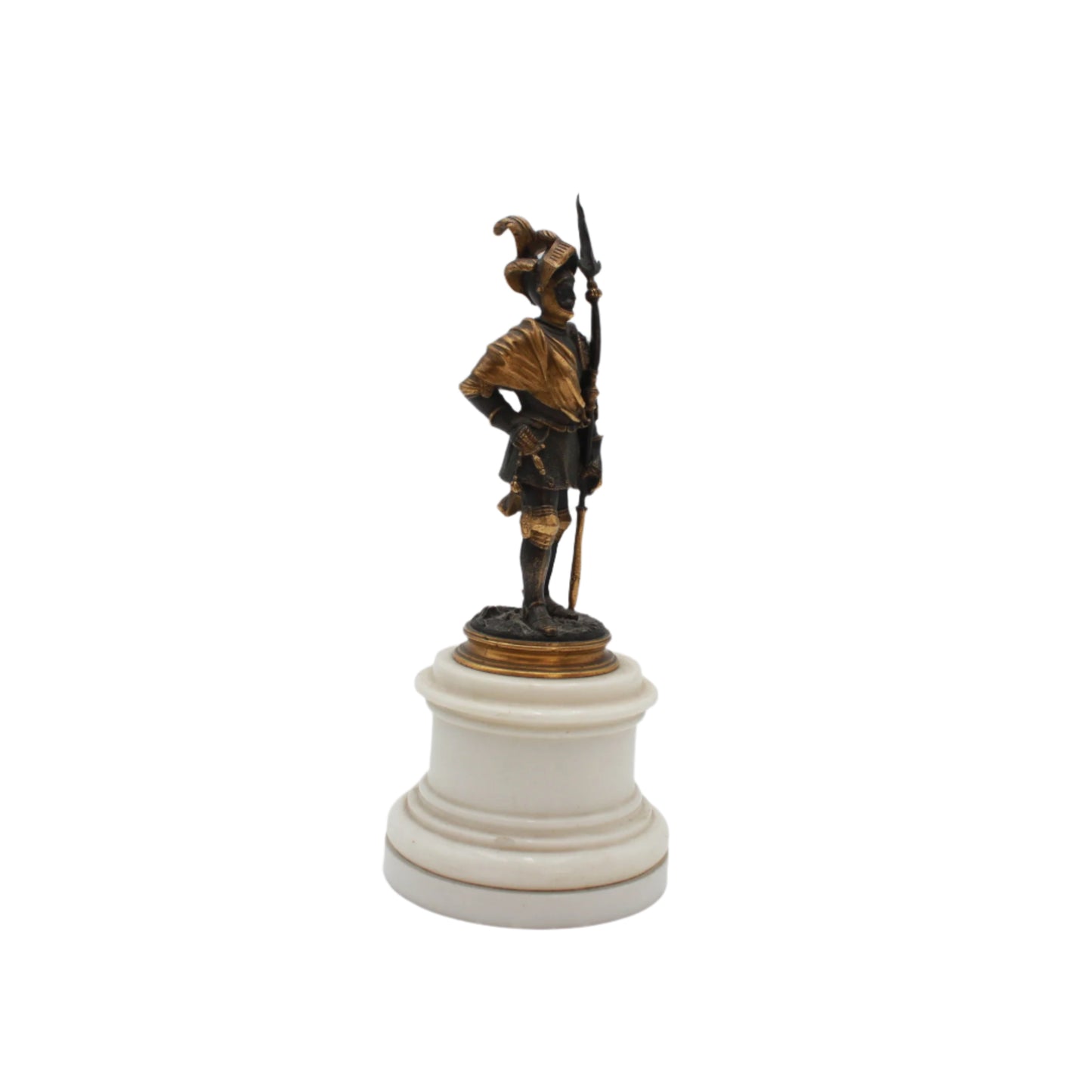 Small Antique French Soldier on White Marble Base, Late 19th Century