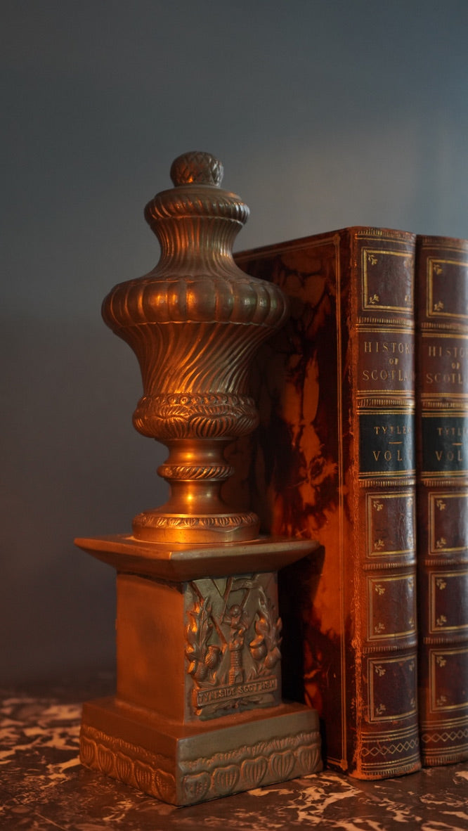 Pair of Antique Brass "Tyneside Scottish" Regimental Urn Bookends – Circa Early 20th Century