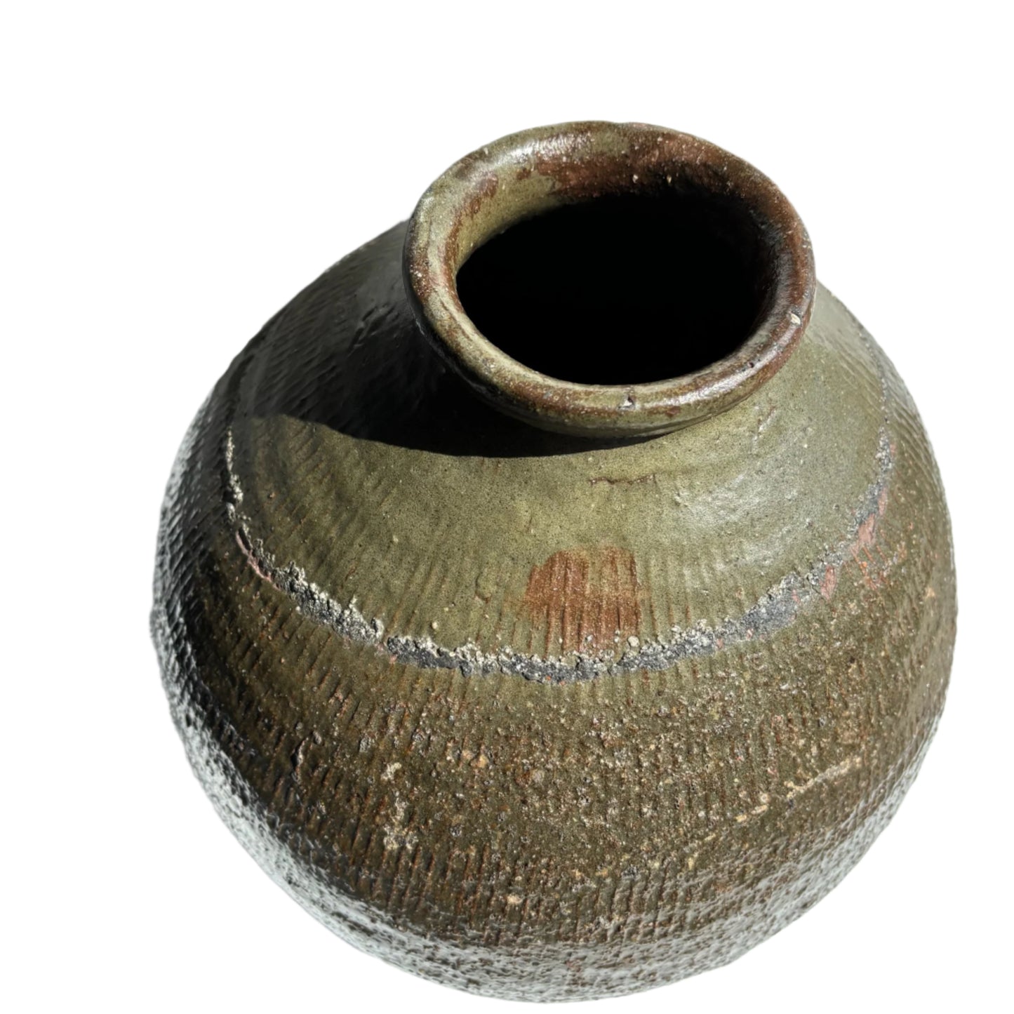 Vintage Green Asian Mijiu Jar, Large Vintage Chinese Oil Jar