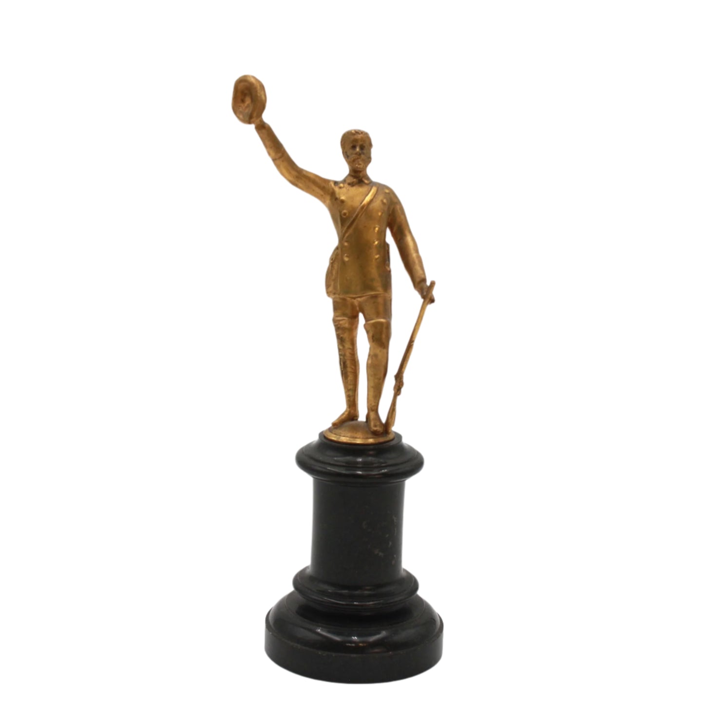 Small Antique Gilt Bronze ‘Gentleman Officer’ Figurine on a Black Marble Base