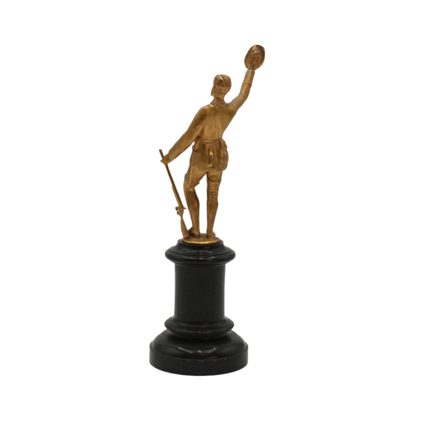 Small Antique Gilt Bronze ‘Gentleman Officer’ Figurine on a Black Marble Base