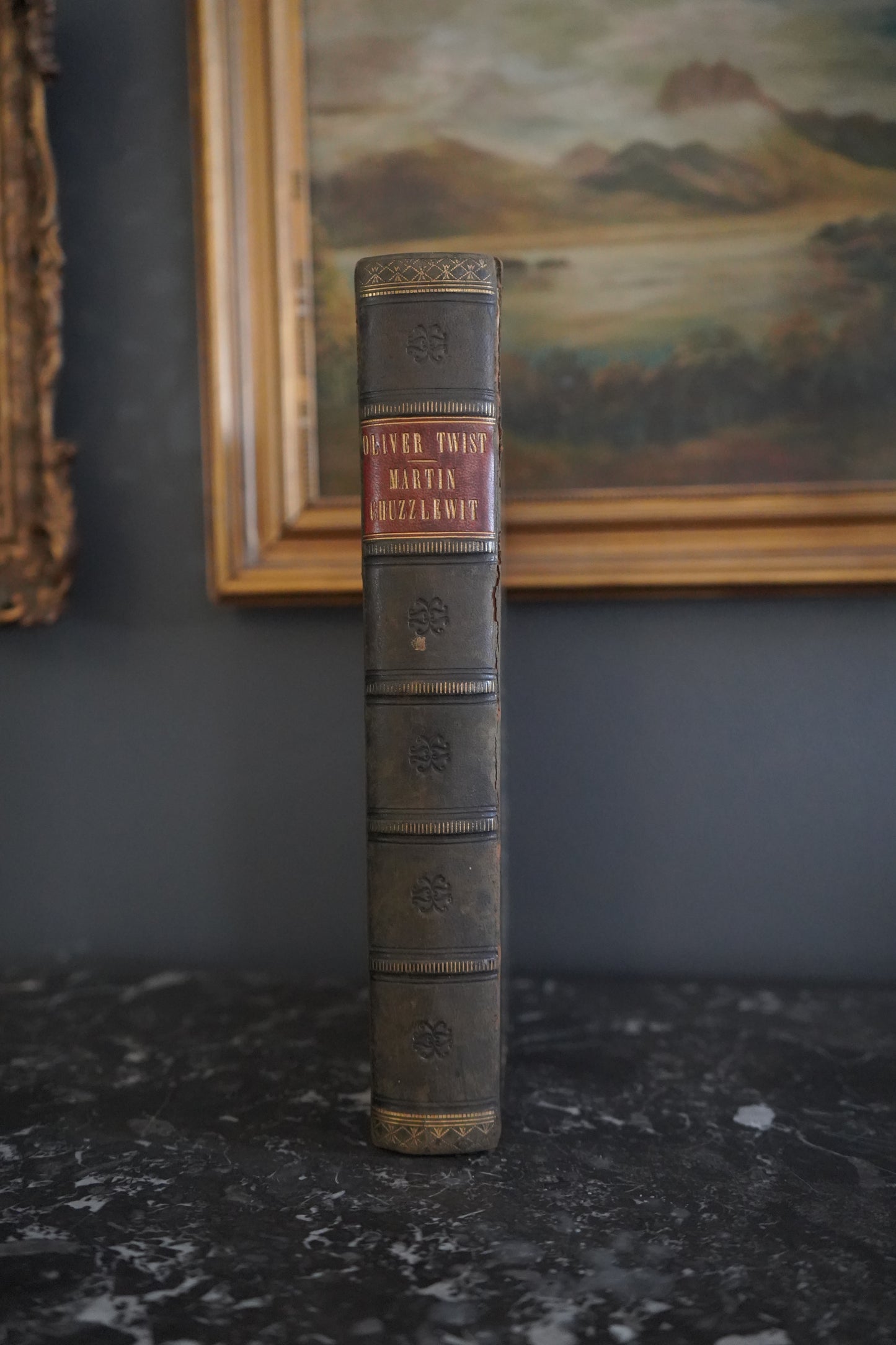 XL "The Adventures of Oliver Twist and Martin Chuzzlewit" Black Half Leather Book