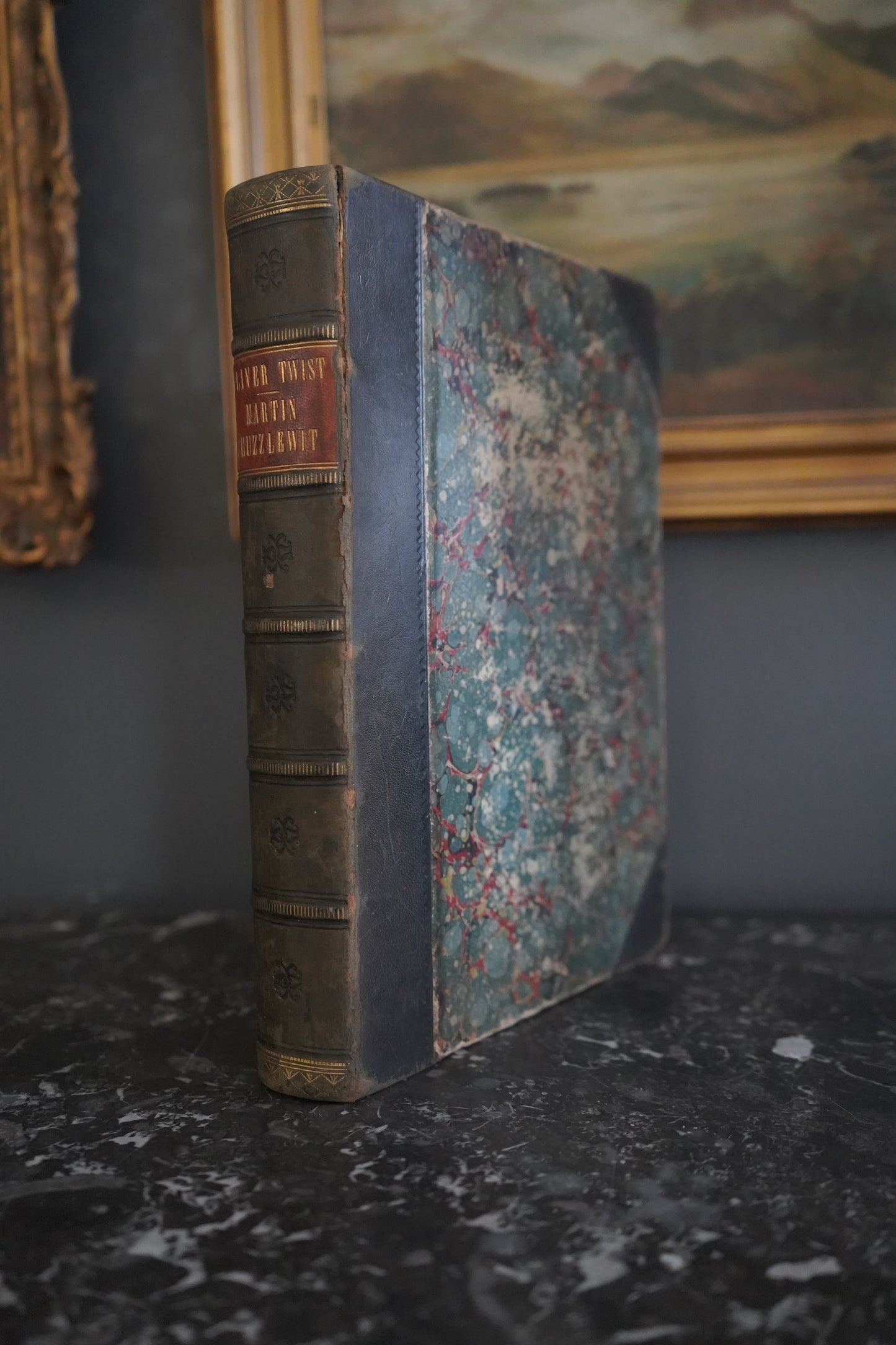 XL "The Adventures of Oliver Twist and Martin Chuzzlewit" Black Half Leather Book