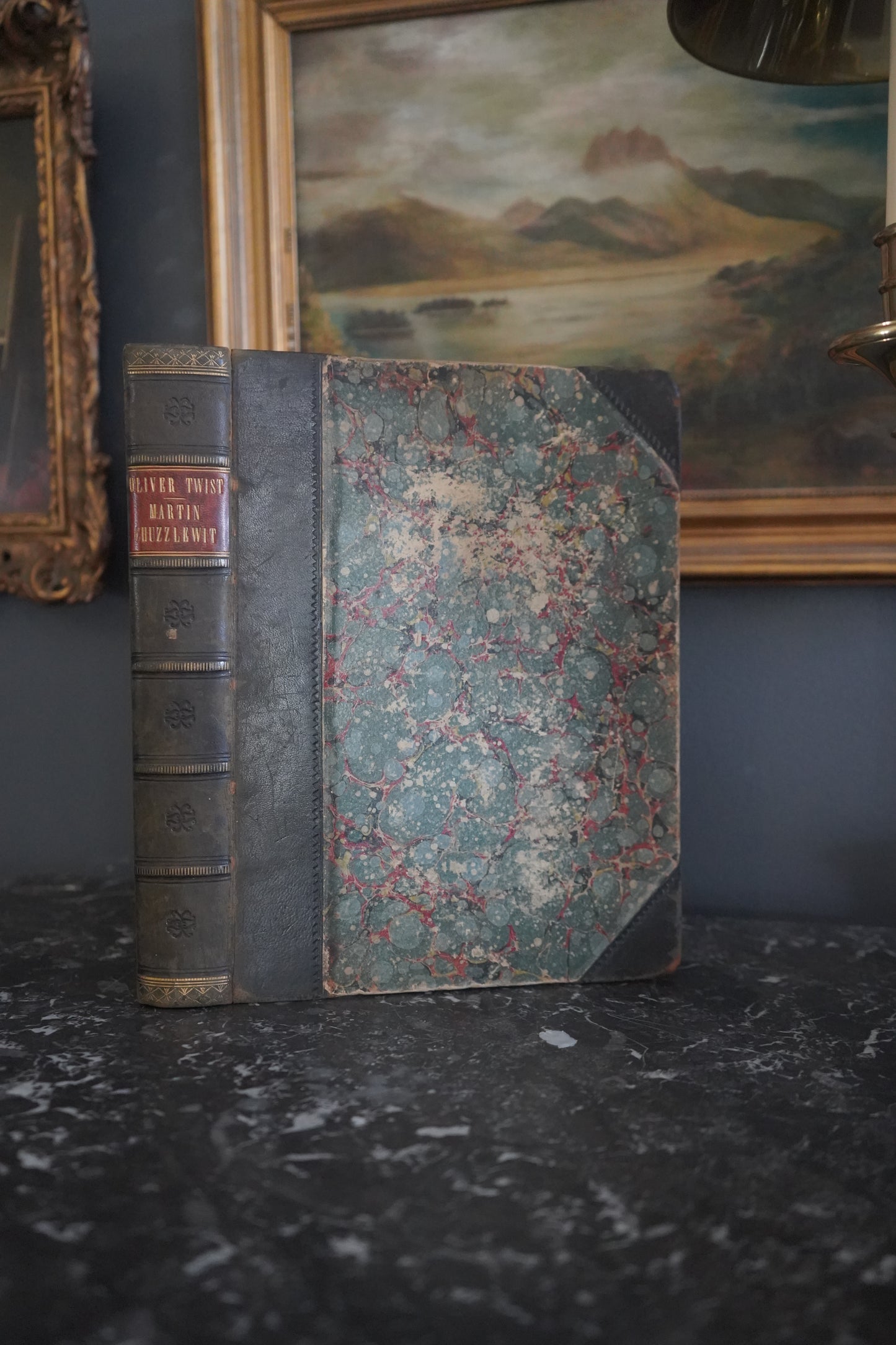 XL "The Adventures of Oliver Twist and Martin Chuzzlewit" Black Half Leather Book