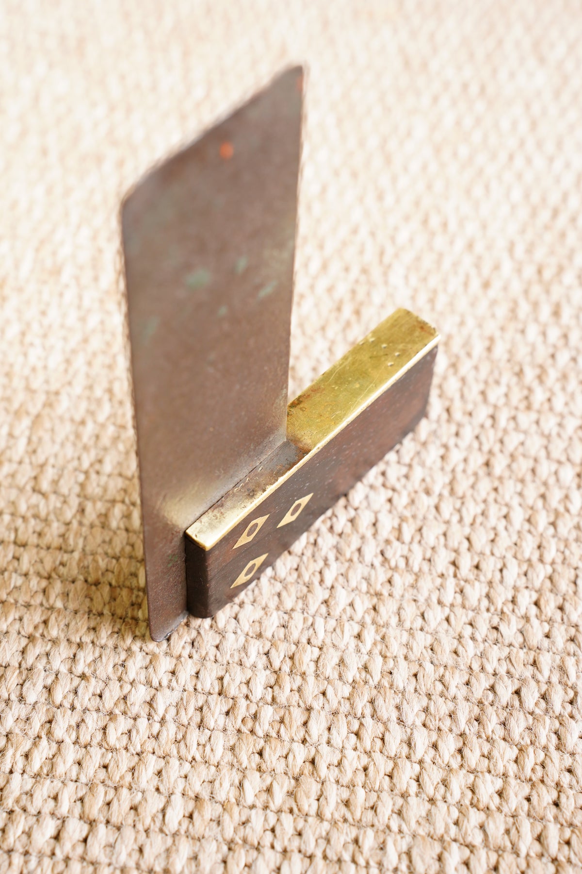 Antique Wood and Brass Try Square, 4 Inch Faced Stock