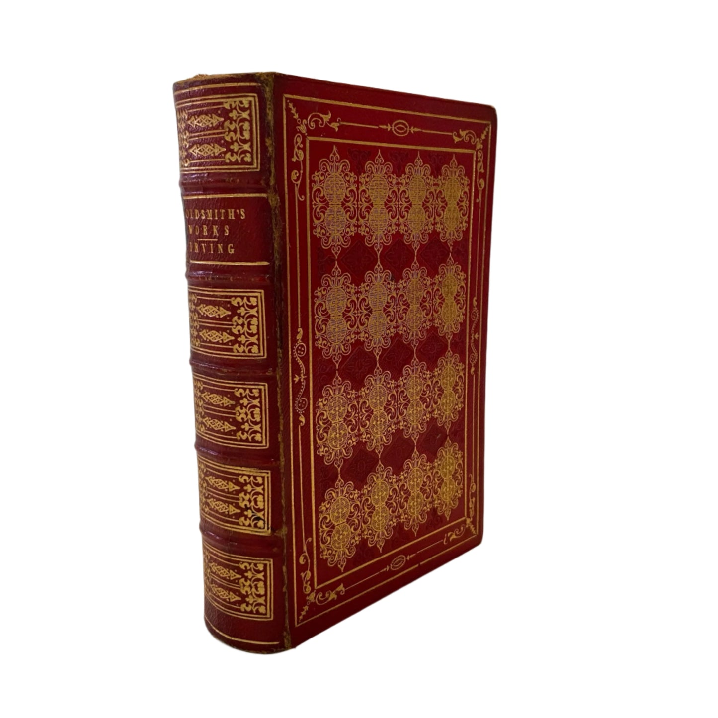 Circa 1840s-1850s "The Works of Oliver Goldsmith" Red Full Leather Gilded Book