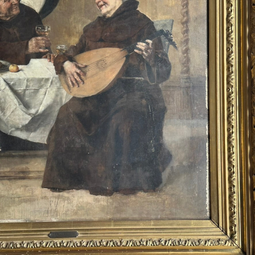 Late 1800s Monk Oil Painting Attributed to Heinrich Weber (1843-1913) in Ornate Gilded Frame