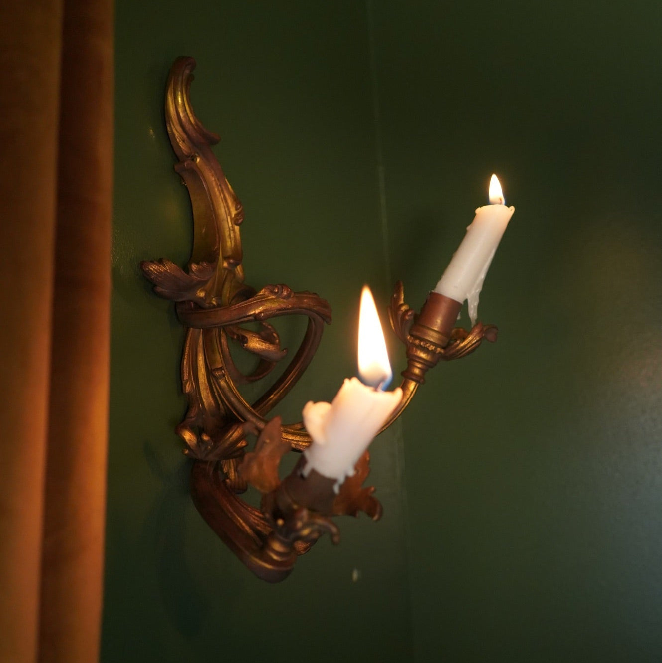 Antique French Rococo Gilt Bronze Wall Sconces (Pair) | Antique French Bronze Wall Lighting