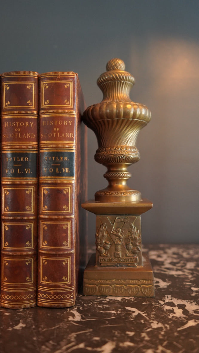 Pair of Antique Brass "Tyneside Scottish" Regimental Urn Bookends – Circa Early 20th Century