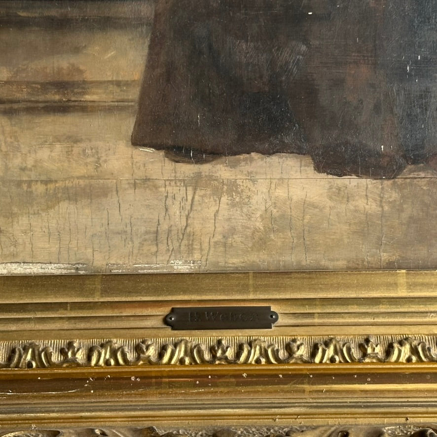 Late 1800s Monk Oil Painting Attributed to Heinrich Weber (1843-1913) in Ornate Gilded Frame
