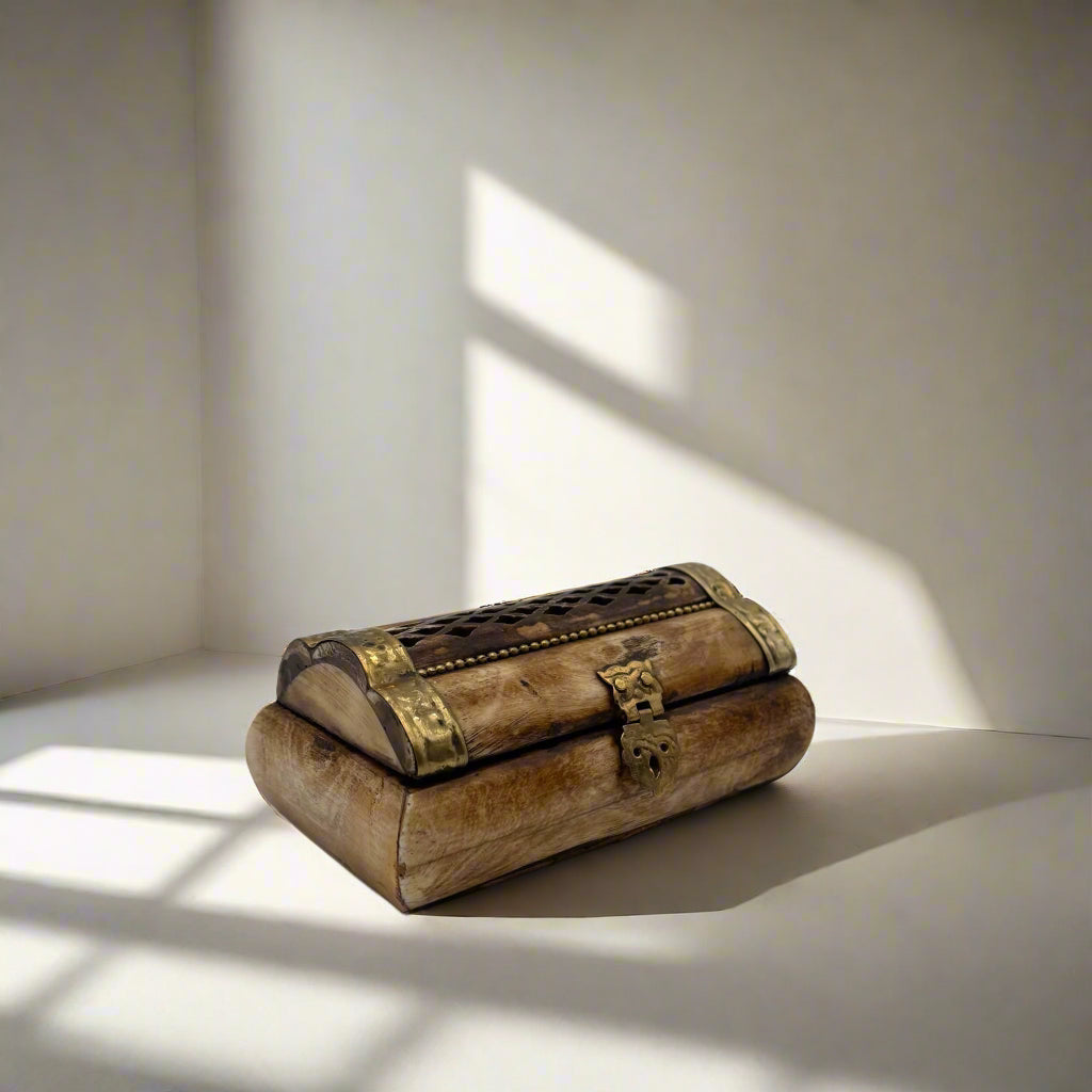 Small Vintage Bone & Brass Trinket Box