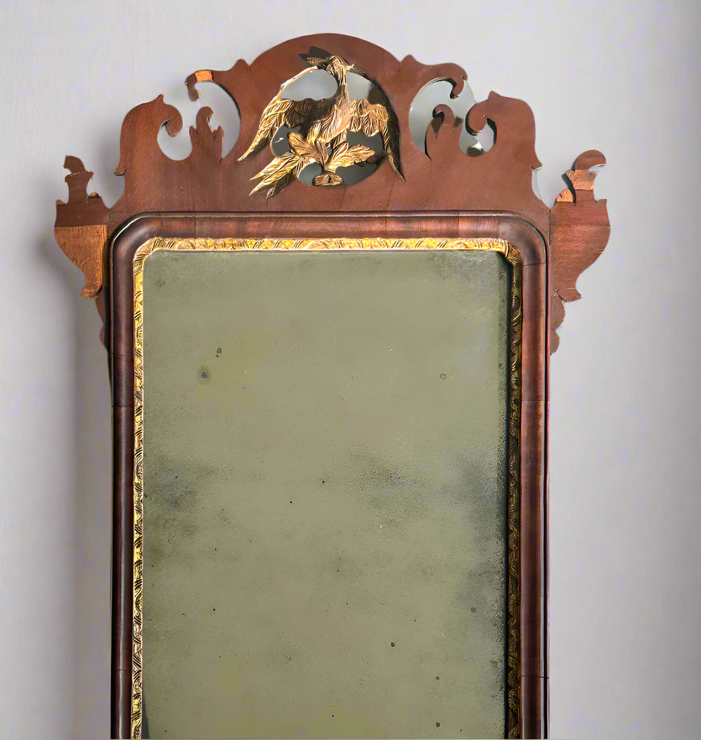 Early 19th Century Federal-Chippendale Style Wall Mirror with Mahogany Veneer and Gilt Details