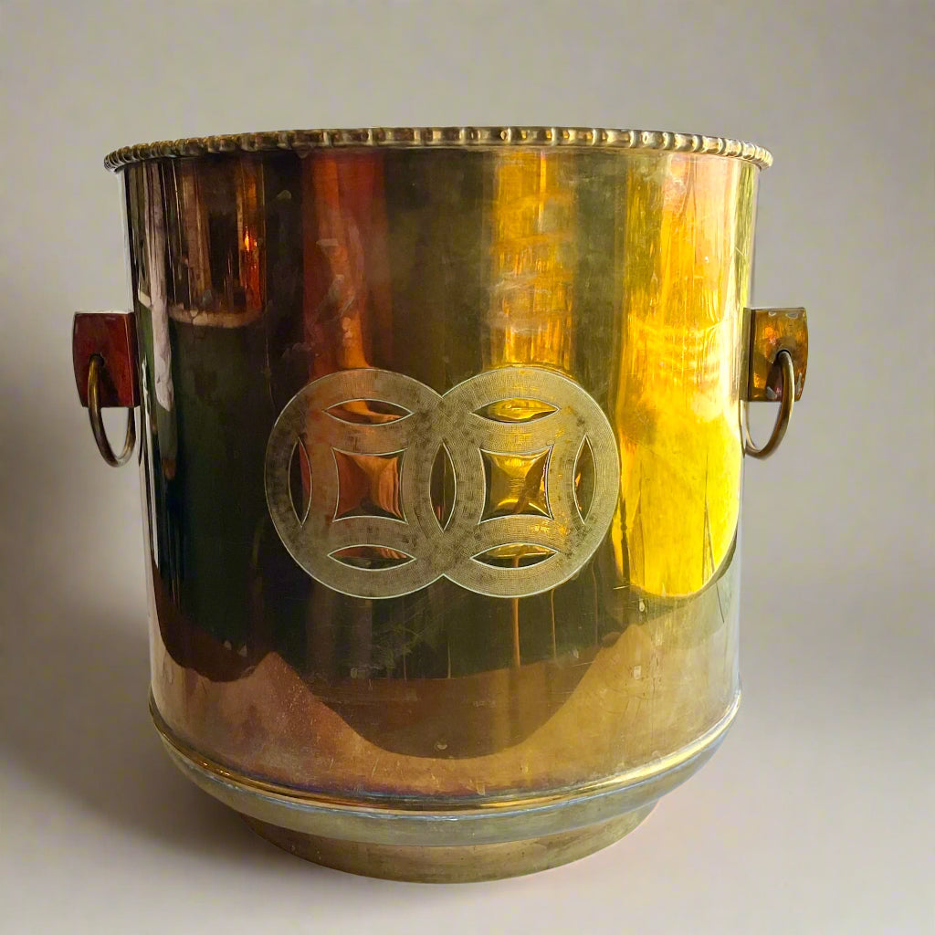 XL Vintage Brass Cachepot Planter, Large Vintage Brass Planter Vessel