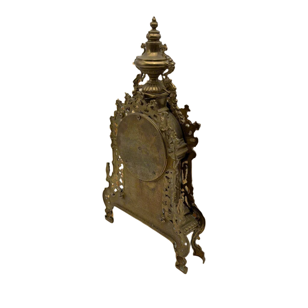 Ornate Vintage Rococo-Revival Gilt-Metal Mantel Clock