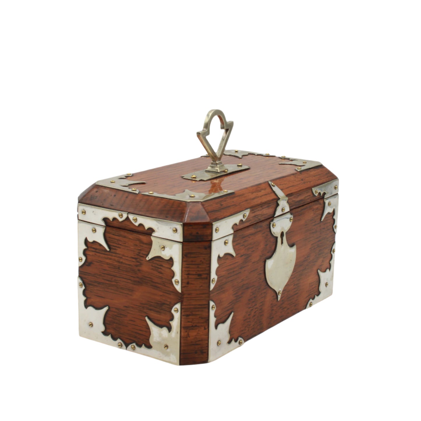 Antique English Oak & Silver-Plated Double Compartment Tea Caddy