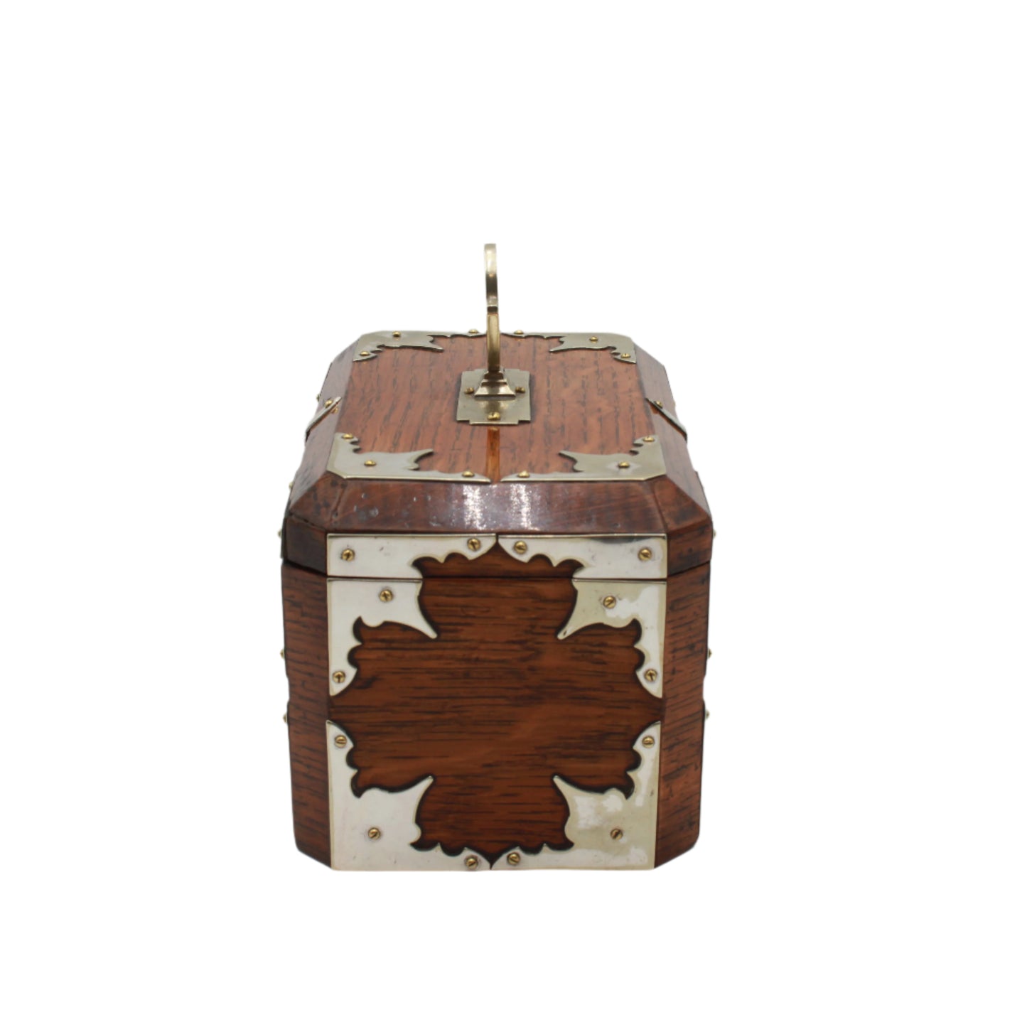 Antique English Oak & Silver-Plated Double Compartment Tea Caddy