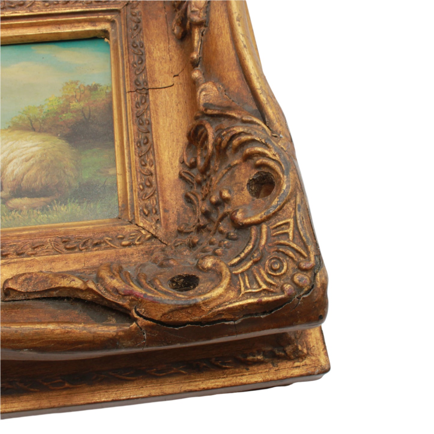 Framed Pastoral Sheep Painting, Vintage Decorative Oil on Board